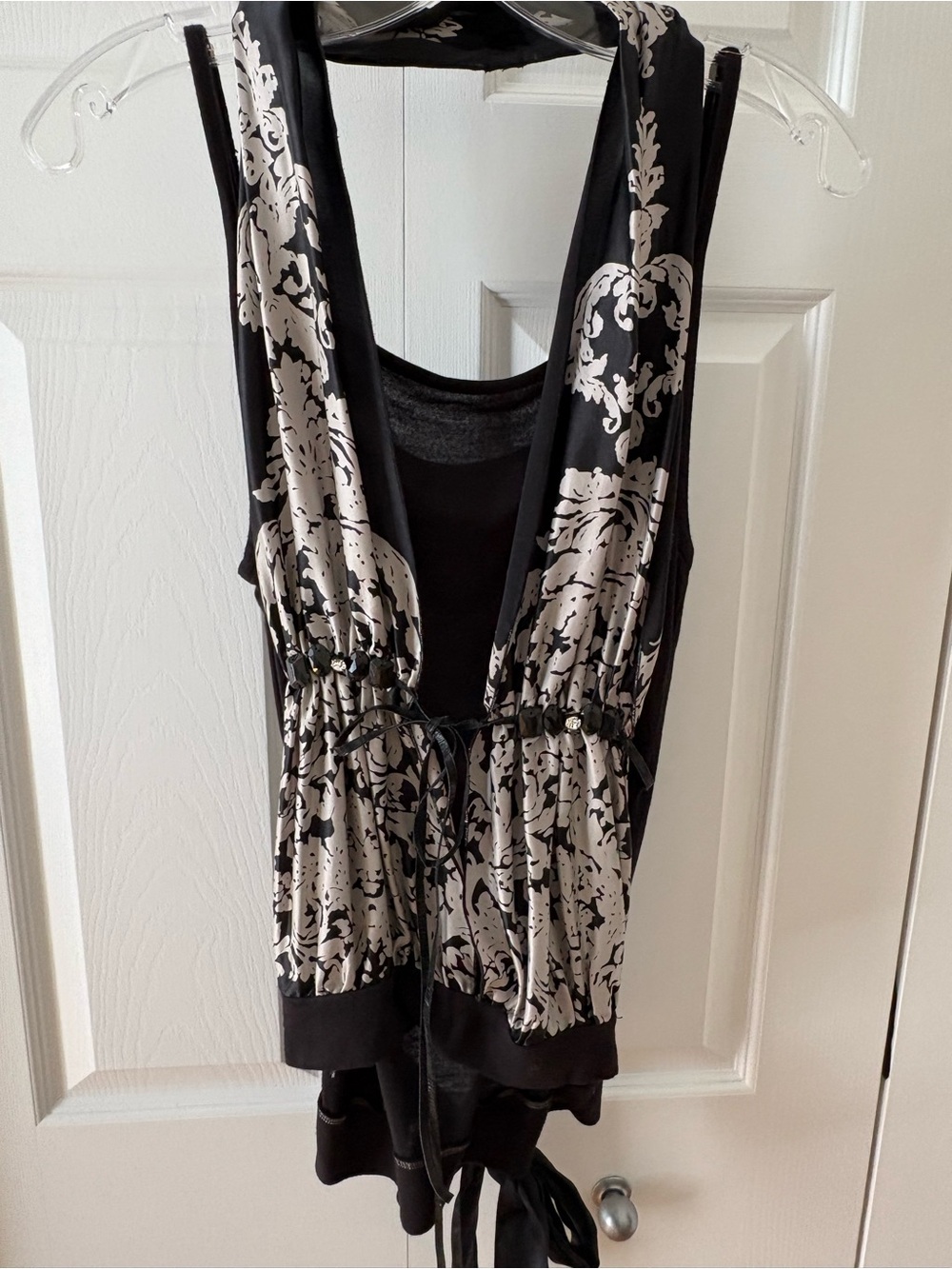 Seventy Black and Cream Printed Tank Top